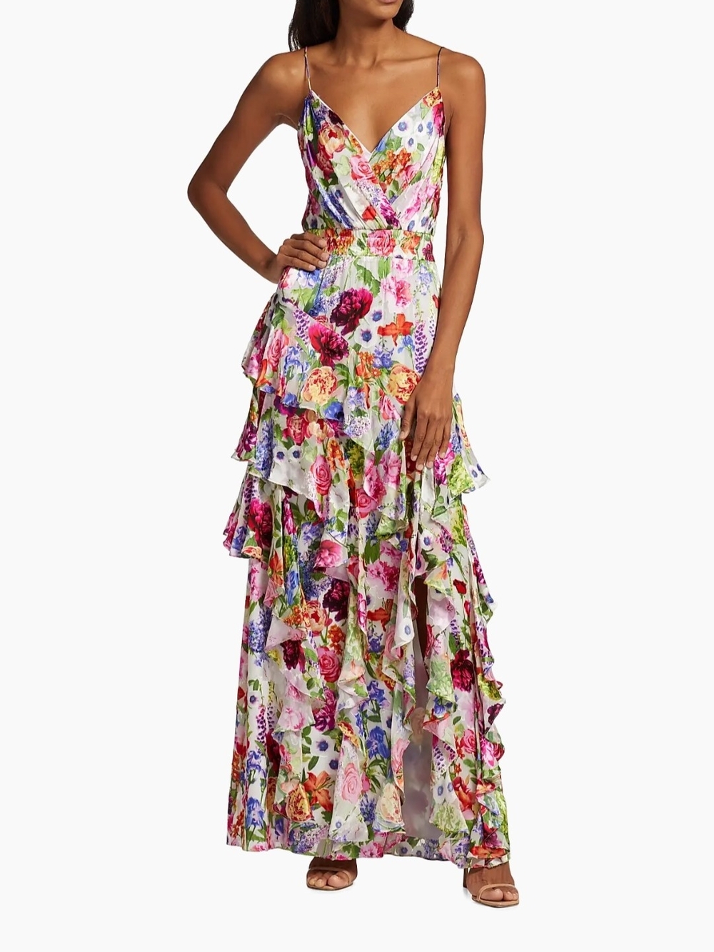 Alice + Olivia Multicolor Floral Ruffle Maxi Dress